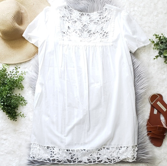 Anthropologie Dresses & Skirts - Anthropology Lapis Sheer White Lace Hem Dress